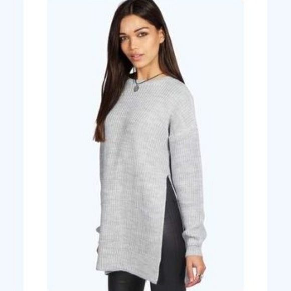 Split Sides Tunic Sweater Grey 